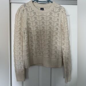 GAP Cream Crew Neck Sweater with Lace-Like Knit